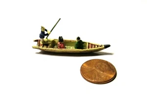Vintage Miniature Japanese Row Boat  With Three People Inside 1.75" - Picture 1 of 5