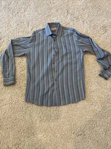 Camisa Thomas Rosa Manga Larga Botón Frontal Talla Grande Azul Verde Vestido a Rayas - Imagen 1 de 5