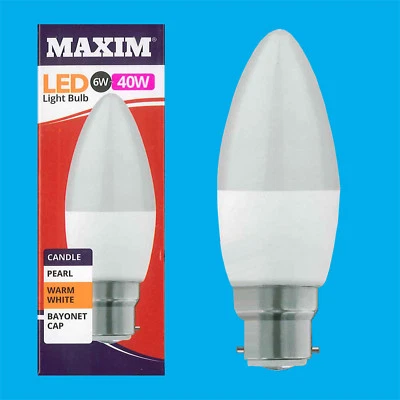 6x 6W (=40W) LED Pearl 2700K Warm White BC B22 Candle Light Bulb Lamp - Image 1 of 2