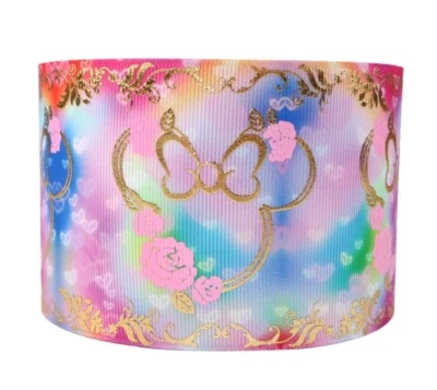 3 INCH GROSGRAIN RIBBON for HAIR BOWS Ombre rainbow gold foil Minnie - Image 1 of 3