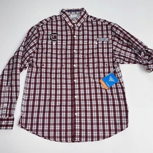 NEW Columbia PFG Super Tamiami South Carolina Red Plaid Button Shirt Medium $80 - Picture 1 of 7