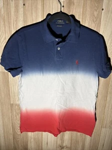 Polo Ralph Lauren Ombre Polo Rojo Blanco Azul Tinte Polo Para Hombre Mediano Delgado - Imagen 1 de 7