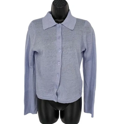 J Crew 纽扣开衫女式 XS 码 100% 亚麻针织轻便 Y2K Academia — 第 1/4 张图片