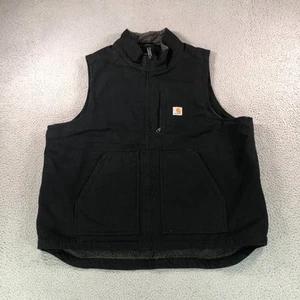 Carhartt Vest Mens Extra Large Black Duck Canvas Loose Fit Sherpa Lined Workwear - Picture 1 of 12