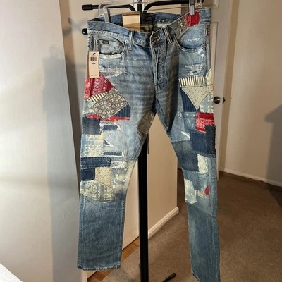 Polo Ralph Lauren straight-leg distressed patchwork jeans.  Size 34X34 - Image 1 of 4