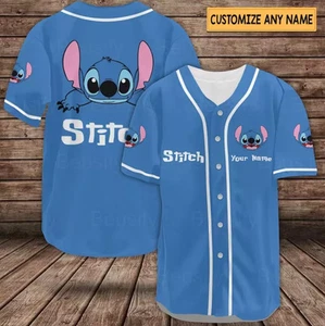 Stitch And Lilo 3D Baseball Jersey Shirt Halloween With Sewn Trim - Picture 1 of 8