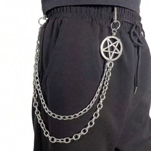 Pantalones de metal de doble capa con dije de estrella para hombre Jean cadena estilo hip hop accesorio - Imagen 1 de 5