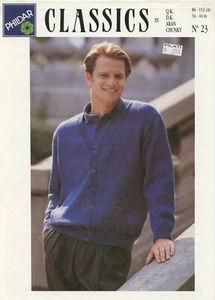 Phildar KNITTING PATTERN #23 Classics Men's V Neck Cardigan w Set in Sleeves - Picture 1 of 2