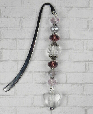 Butterfly Beaded Bookmark Handmade Crystal Silver Pink Plum 3  New • 14.50€