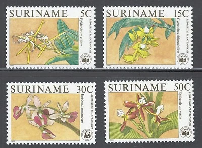 Surinam Mint NH Sc# 743/746 orchid flowers set WWF flora 1986 - Image 1 of 2