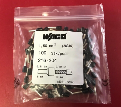 Wago 216-204 Ferrule Terminal 16 Awg Black 14mm Electro Tin Box (100pcs) • 9.95$