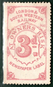 GB LSWR RAILWAY Newspaper Label QV Stamp 3d *Rose* Mint MNG {samwells}B2WHITE71 - Picture 1 of 10