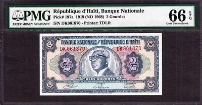 Haiti 2 Gourdes L.1919 (ND 1968) 'DK' 9th Issue Pick-197a GEM UNC PMG 66 EPQ - Image 1 of 2
