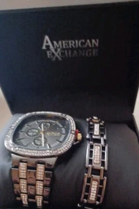 Men's Watch & Bracelet Set W/crystals - Picture 1 of 7