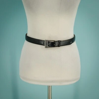 Ralph Lauren Size Small S Black Croc Embossed Leather Silver Tone Buckle Belt - Image 1 of 4