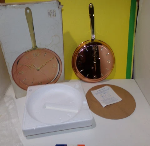Vintage Market Place May Co. Copper pan Skillet Kitchen Wall Clock Made in Korea Cover