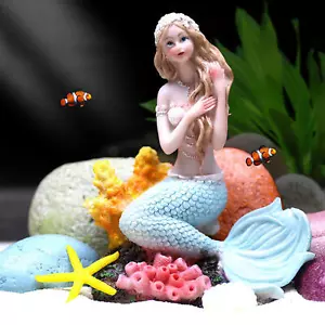 Mermaid Miniature Aquarium Decorations Resin Statue Figurine Fish Tank Ornament - Picture 1 of 18