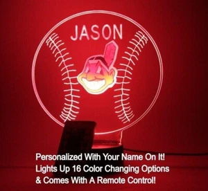 Cleveland Indians MLB Baseball Sport beleuchtete Nachtlampe LED personalisiert kostenlos - Bild 1 von 12