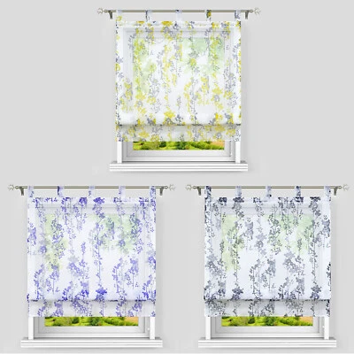 Raffrollos mit Schlaufen Pflanzendruck Raffgardinen Bändchenrollo Küche Vorhang - Bild 1 von 4
