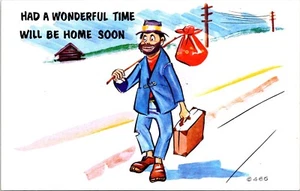 AK Humor Hobo Wandern Gute Zeit Bald Heim B181 - Bild 1 von 2