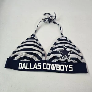 Dallas Cowboys Women Swimwear Small Blue Striped Bikini Top Triangle Halter Logo - Picture 1 of 8