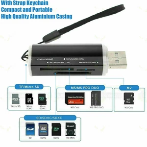 Aluminium Multi Card Reader SDHC SDXC Micro SD Memory Stick M2 BLACK All in One - Picture 1 of 9