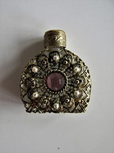 Vintage GABLONZ Bohemian Glass MINI PERFUME BOTTLE glass DAUBER Metal Frame - Picture 1 of 4