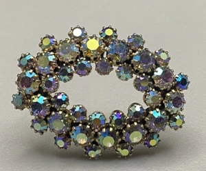 Vintage Estate Signed KRAMER Rainbow AB Rhinestone Brooch Gold Tone - Picture 1 of 6