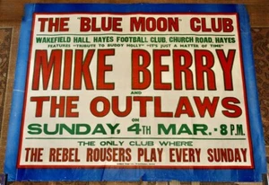 OUTLAWS MIKE BERRY REBEL ROUSERS BLUE MOON HAYES POSTER 4 MARCH 1962 JOE MEEK - Imagen 1 de 2