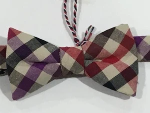 Bow Tie Tuesday Mens Purple, Red, Black Check Cotton Bow Tie Pre-tied NWT - Picture 1 of 3