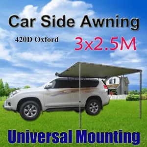 2.5x3m Pull Out Car Side Awning Roof Top Tent 4wd 4X4 Trailer Camping Rack - Picture 1 of 5