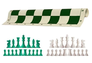 Piezas de ajedrez verdes y blancas y tablero de vinilo verde de 20" - juego de ajedrez de triple peso - Imagen 1 de 4