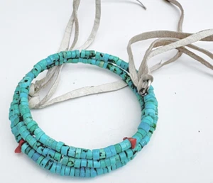 Kingman Turquoise Bracelet Heishi Beads Leather Coral sara samoiloff NYC - Picture 1 of 6