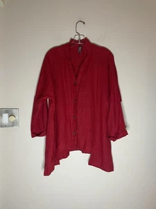 Itemz by Chris Baumgartner Lagenlook Red Linen Blouse Top Size - Picture 1 of 10