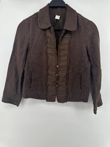J.Crew Jacket Womens Brown Blazer Open Front Ruffled Trim Linen Crop #C1 - Picture 1 of 3