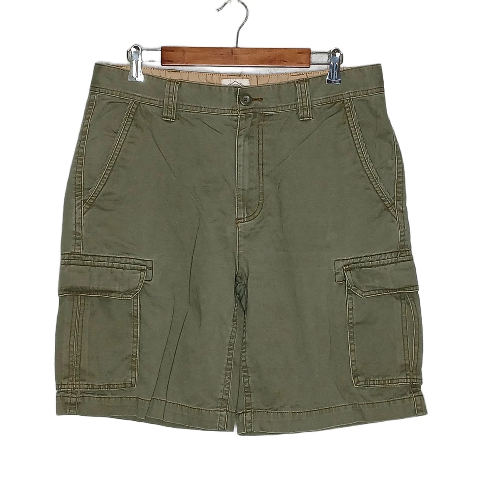 St John's Bay Hombre 100% Algodón Carga Pantalones Cortos Talla 36 x 9.5" Sarga Verde Sólido Foto 1 de 3