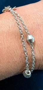Bracciale Tiffany & Co. 925 SS Stazione Perline Botte Doppio Filo 7,2" - Foto 1 di 9