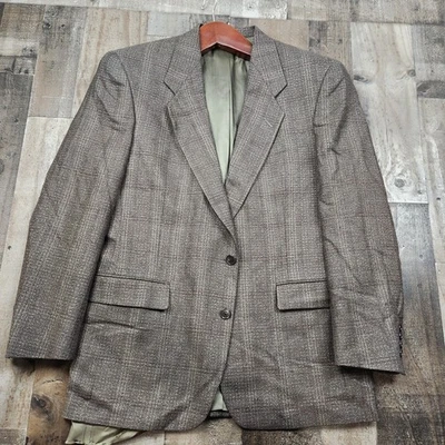Mens Christian Dior size 42 Brown Plaid Twill Made in USA No Vent Back Blazer - Image 1 of 4