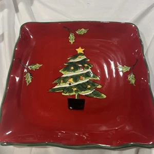 Rote Keramik Weihnachtsbaum Platte Quadratisch 11,5" Servierplatte, Red Tree Pottery - Bild 1 von 7