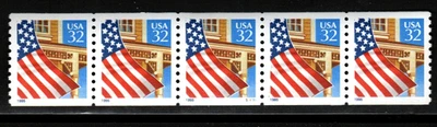 Stamp USA 32¢ Flag over porch - Plate #S11111 Coil Strip of 5 MNH stamps SC#2914 - Image 1 of 2
