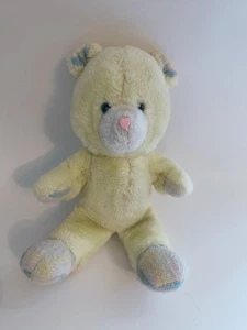 Oso de peluche amarillo vintage años 80 American Greetings cuadros patas pastel nariz rosa - Imagen 1 de 5