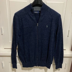 POLO Ralph Lauren Mens Navy Blue Full Zip Sweater Size M Embroidered Logo - Picture 1 of 6