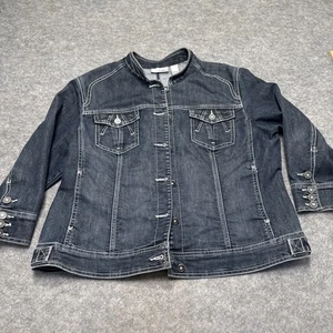 Chico's Platinum Denim Blue Jeansjacke STRETCH Damen - Größe 2 Western Moto - Bild 1 von 7