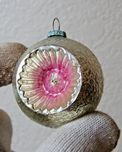 BOLA de plata vintage de vidrio sangría ROSA SOL con árbol de plumas de estrella adorno de Navidad - Imagen 1 de 9