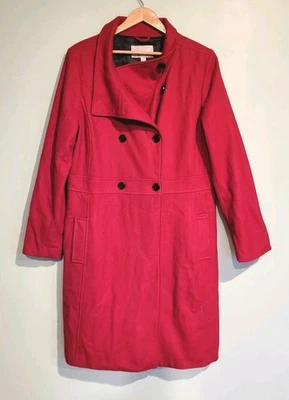 Abrigo de Vestido de Invierno Antiguo Azul Marino Rojo Mezcla de Lana Forrado Doble Pecho Talla 2X Foto 1 de 4