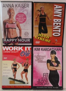 4 workout DVD lot Anna Kaiser Happy Hour Amy Bento Kim Kardashian York Dozois - Foto 1 di 6