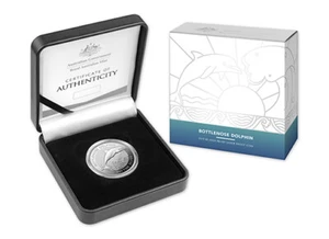 5$ Dollaro Bottlenose Dolphin Delfino Altorilievo Pp Australia 1 OZ Argento 2019 - Foto 1 di 3