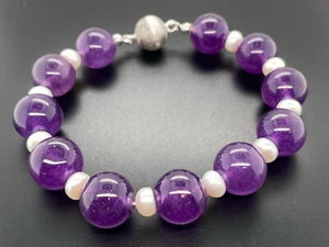 SCHMUCKJAGD ARMBAND 925/-SILBER MIT AMETHYST & SÜßWASSERZUCHTPERLE - Bild 1 von 4