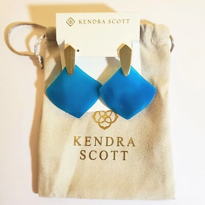 Pendientes colgantes Kendra Scott Astoria verde azulado ágata/oro aguamarina nuevos con etiquetas eclécticos retro años 80 Foto 1 de 4