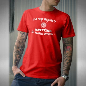 Knitting Retirement Unisex T-Shirt Funny Retired Hobbie Yarn Textile Fabric - Picture 1 of 4